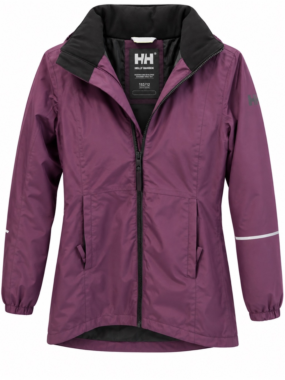 Helly Hansen girls Purple Waterproof  Jacket with Black Collar